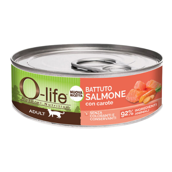 Image of O-life Cat Adult Grain Free Battuto 85 gr - Salmone con carote - Cibo umido per gatti - SPEDIZIONE GRATIS 1° ORDINE + scegli lo sconto BZR5 / BZR20010