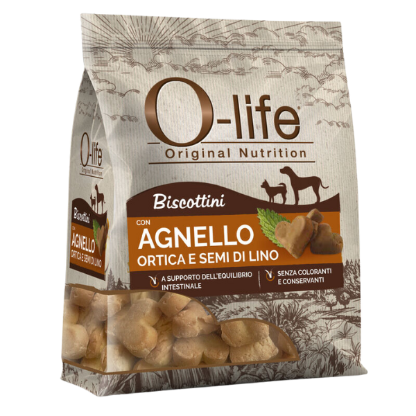 O-life Dog Adult biscotti per cani 200 gr - Agnello, ortica e semi di lino