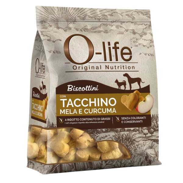 O-life Dog Adult biscotti per cani 200 gr - Tacchino, mela e curcuma