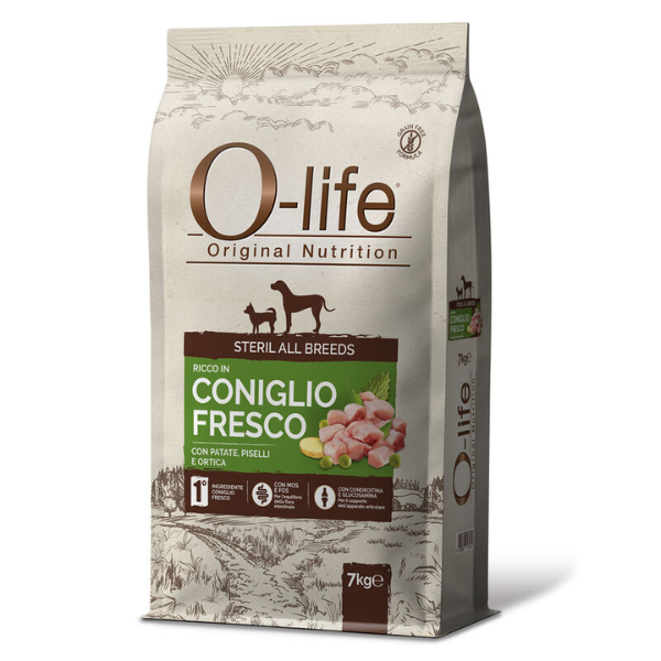 Image of O-life Dog Sterilised All Breeds Grain Free Coniglio e patate - 7 Kg - SPEDIZIONE GRATIS 1° ORDINE + scegli lo sconto BZR5 / BZR20010