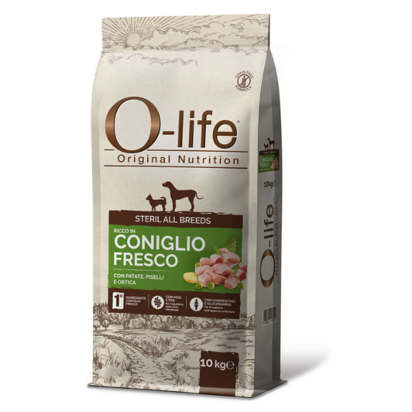 Image of O-life Dog Sterilised All Breeds Grain Free Coniglio e patate - 10 Kg - SPEDIZIONE GRATIS 1° ORDINE + scegli lo sconto BZR5 / BZR20010