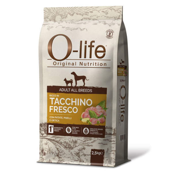 O-life Dog Adult All Breeds Grain Free Tacchino e patate - 2,5 Kg