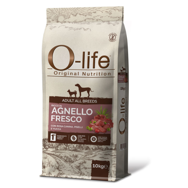 O-life Dog Adult All Breeds Grain Free Agnello e rosa canina - 10 Kg