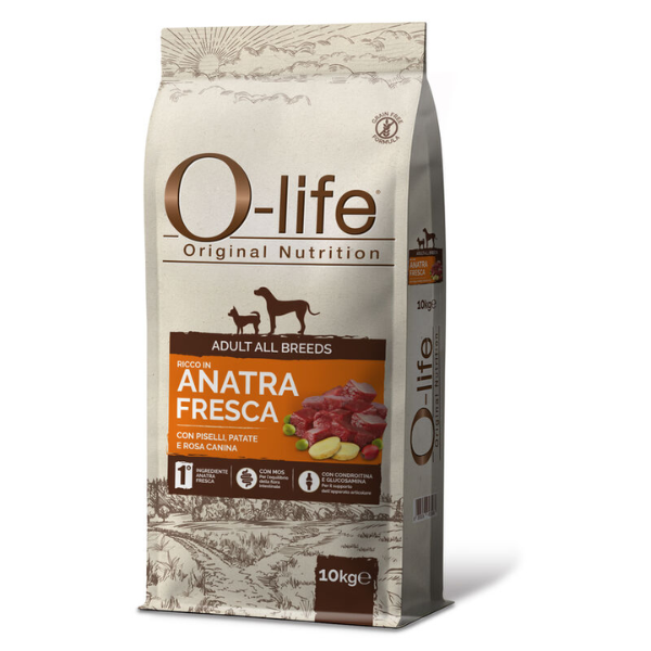 Image of O-life Dog Adult All Breeds Grain Free Anatra e piselli - 10 Kg - SPEDIZIONE GRATIS 1° ORDINE + scegli lo sconto BZR5 / BZR20010