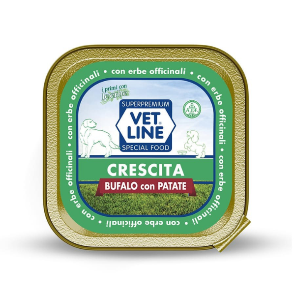 Vet Line Umido Cane Junior Accrescimento 150 gr - Bufalo con patate Confezione da 6 pezzi - Umido Monoproteico Cane