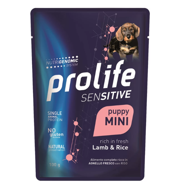 Image of Prolife Sensitive Dog Mini 100 gr - Puppy Agnello e Riso - Confezione da 10 pezzi - Cibo Umido per Cani - SPEDIZIONE GRATIS 1° ORDINE + scegli lo sconto BZR5 / BZR20010