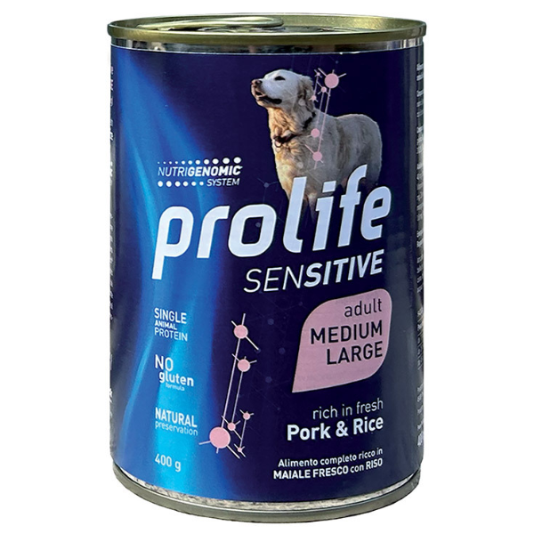 Prolife Sensitive Dog Adult Medium/Large 400 gr - Maiale e riso - Umido Monoproteico Cane