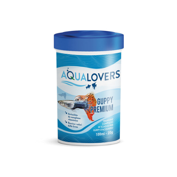 Mangime completo in scaglie per guppy d'acquario Premium Aqualovers - 20 gr