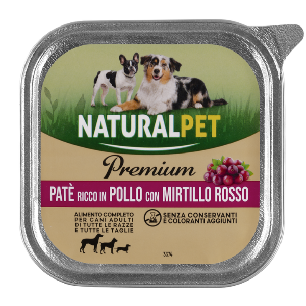 NaturalPet Premium Dog Adult All Breeds Patè 150 gr - Pollo e mirtilli rossi