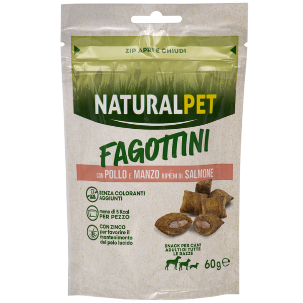 NaturalPet Fagottini ripieni Dog Adult 90 gr - Pollo e manzo ripieno di salmone