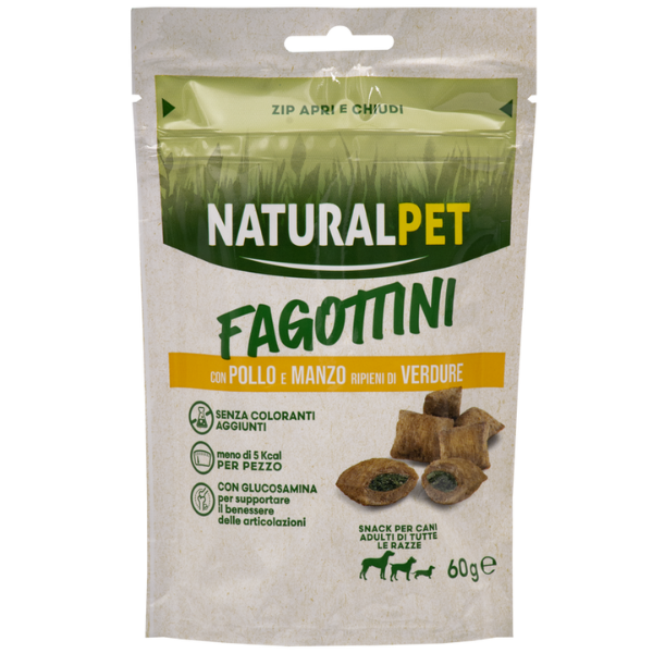 NaturalPet Fagottini ripieni Dog Adult 90 gr - Pollo e manzo ripieno di verdure