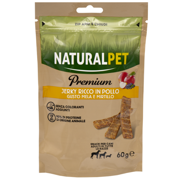 Image of NaturalPet premium Dog Adult All Breeds Jerky Stick 60 gr - Pollo, mela e mirtillo - SPEDIZIONE GRATIS 1° ORDINE + scegli lo sconto BZR5 / BZR20010