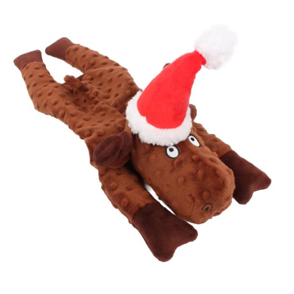 Peluche di Natale con crick-crack interno e squeaker Ferribiella - Renna - 45x20x17 cm - Giochi per cani