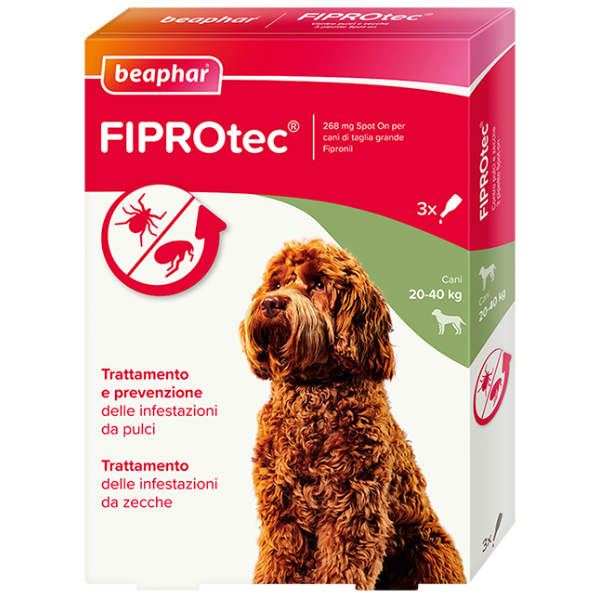 Beaphar Fiprotec Spot On per cani - 3 pipette da 268 mg per taglia grande (20-40 Kg)