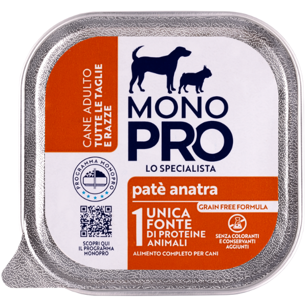 Image of Monopro lo specialista Adult All Breeds Patè Grain Free 150 gr - Anatra - Umido Monoproteico Cane - SPEDIZIONE GRATIS 1° ORDINE + scegli lo sconto BZR5 / BZR20010