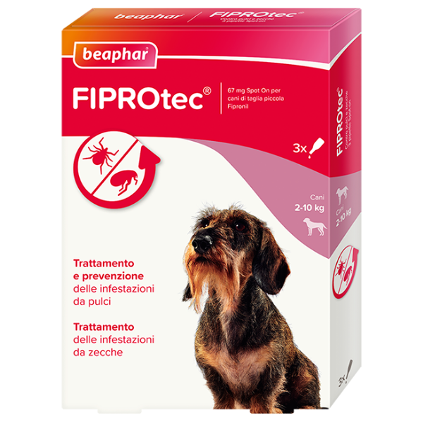 Image of Beaphar Fiprotec Spot On per cani - 3 pipette da 67 mg per taglia piccola (2-10 Kg) - Antiparassitario per cani - SPEDIZIONE GRATIS 1° ORDINE + scegli lo sconto BZR5 / BZR20010