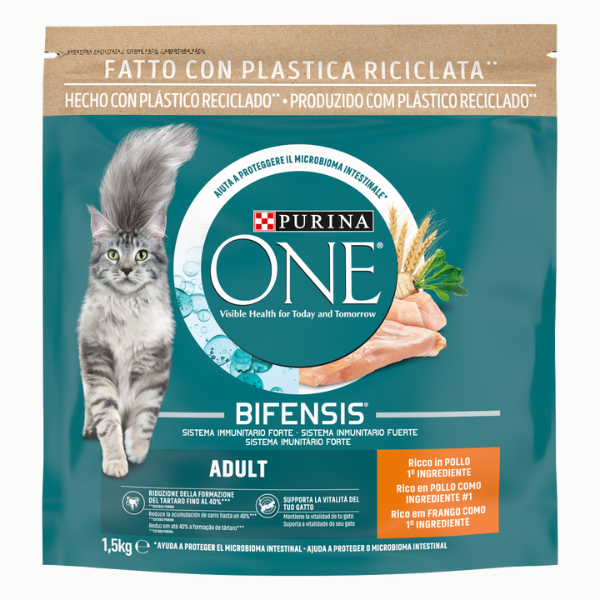 Purina One Cat Adult Bifensis ricco di Pollo e cereali - 1,5 Kg - Croccantini per gatti