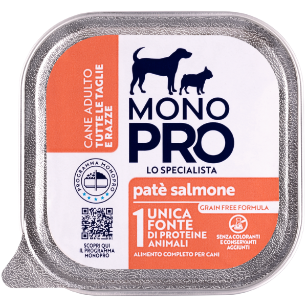 Image of Monopro lo specialista Adult All Breeds Patè Grain Free 150 gr - Salmone - Umido Monoproteico Cane - SPEDIZIONE GRATIS 1° ORDINE + scegli lo sconto BZR5 / BZR20010