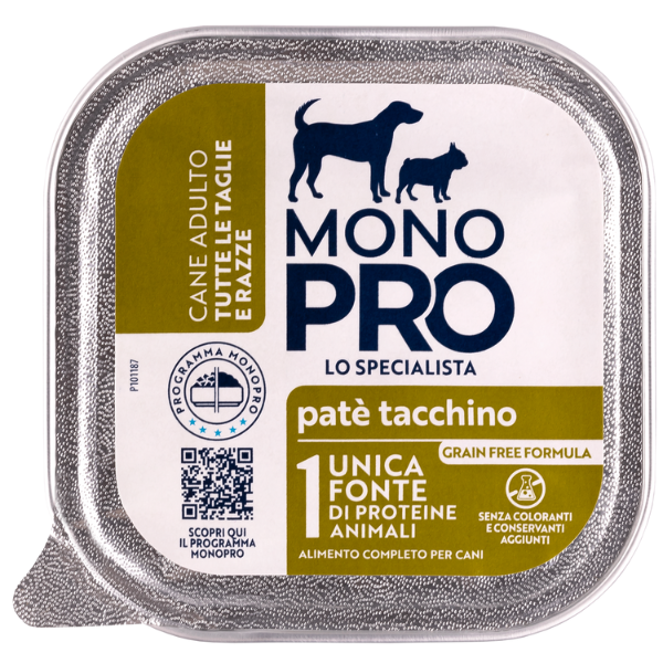 Image of Monopro lo specialista Adult All Breeds Patè Grain Free 150 gr - Tacchino - Umido Monoproteico Cane - SPEDIZIONE GRATIS 1° ORDINE + scegli lo sconto BZR5 / BZR20010