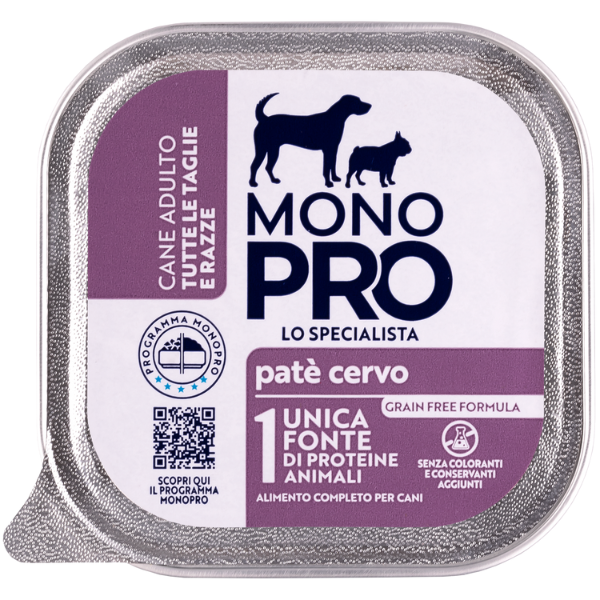 Image of Monopro lo specialista Adult All Breeds Patè Grain Free 150 gr - Cervo - Umido Monoproteico Cane - SPEDIZIONE GRATIS 1° ORDINE + scegli lo sconto BZR5 / BZR20010