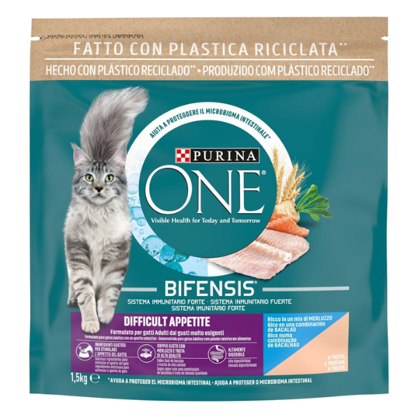 Purina One Cat Adult Appetito Difficile ricco di Merluzzo e Trota - 1,5 Kg - Croccantini per gatti