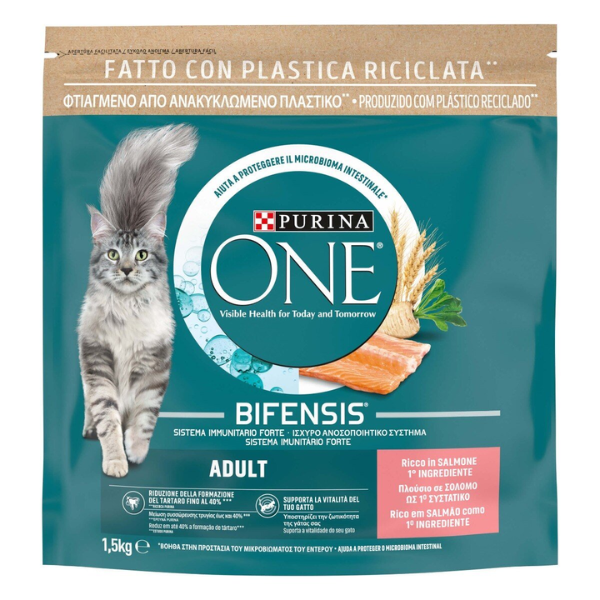 Purina One Cat Adult Bifensis ricco di Salmone - 1,5 Kg - Croccantini per gatti