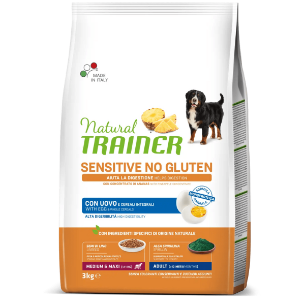 Image of Natural Trainer Sensitive Adult Medium / Maxi Grain Free Monoproteico con Uovo - 3 Kg - SPEDIZIONE GRATIS 1° ORDINE + scegli lo sconto BZR5 / BZR20010