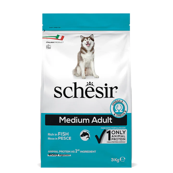 Schesir Dog Adult Medium Maintenance Pesce - 3 kg - Crocchette Monoproteiche Cane