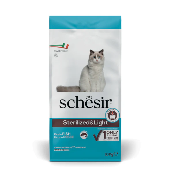 Image of Schesir Cat Dry Sterilised & Light Pesce - 10 kg - Cibo monoproteico gatto - SPEDIZIONE GRATIS 1° ORDINE + scegli lo sconto BZR5 / BZR20010