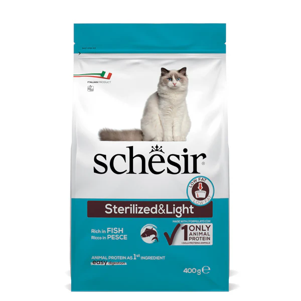 Schesir Cat Dry Sterilised & Light Pesce - 400 gr - Cibo monoproteico gatto - SPEDIZIONE GRATIS 1° ORDINE + scegli lo sconto BZR5 / BZR20