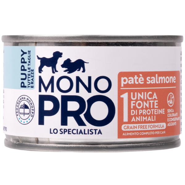 Image of Monopro lo specialista Puppy All Breeds Patè Grain Free 150 gr - Salmone - Umido Monoproteico Cane - SPEDIZIONE GRATIS 1° ORDINE + scegli lo sconto BZR5 / BZR20010