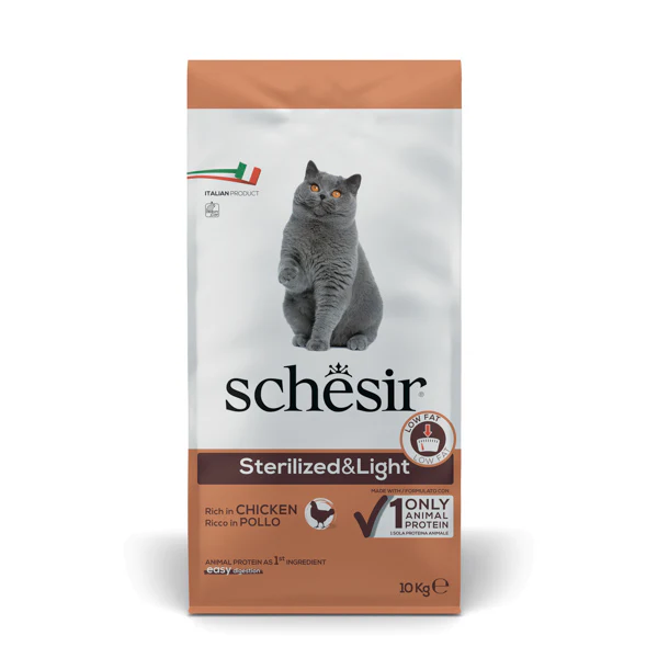 Schesir Cat Dry Sterilized and Light Pollo - 10 kg - Cibo monoproteico gatto - SPEDIZIONE GRATIS 1° ORDINE + scegli lo sconto BZR5 / BZR20