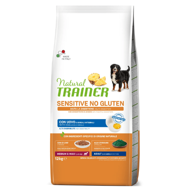 Image of Natural Trainer Sensitive Adult Medium / Maxi Grain Free Monoproteico con Uovo - 12 Kg - SPEDIZIONE GRATIS 1° ORDINE + scegli lo sconto BZR5 / BZR20010