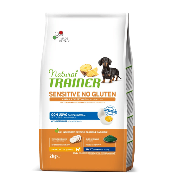 Natural Trainer Sensitive Adult Mini Grain Free Monoproteico con Uovo - 2 Kg - Crocchette Monoproteiche Cane - SPEDIZIONE GRATIS 1° ORDINE + scegli lo sconto BZR5 / BZR20