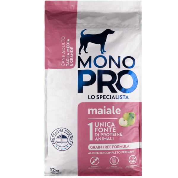 Image of Monopro lo specialista Adult Medium/Large Grain Free Maiale - 12 Kg Croccantini per cani Monoproteico crocchette cani