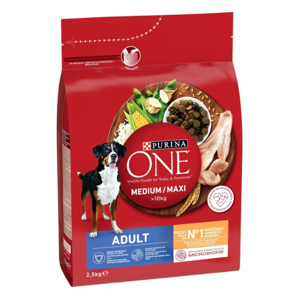 Purina One Dog Adult Medium/Maxi ricco di Pollo e riso - 2,5 Kg - Croccantini per cani