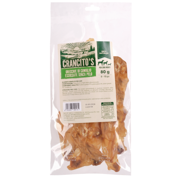 Crancito's snack naturale Dog Adult Orecchie di Coniglio - 80 gr