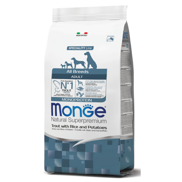 Monge Natural Superpremium All Breeds Adult Monoprotein Trota con riso e patate - 12 Kg