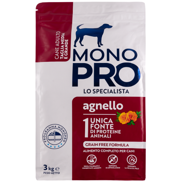 Image of Monopro lo specialista Adult Medium/Large Grain Free Agnello - 3 Kg Croccantini per cani Monoproteico crocchette cani