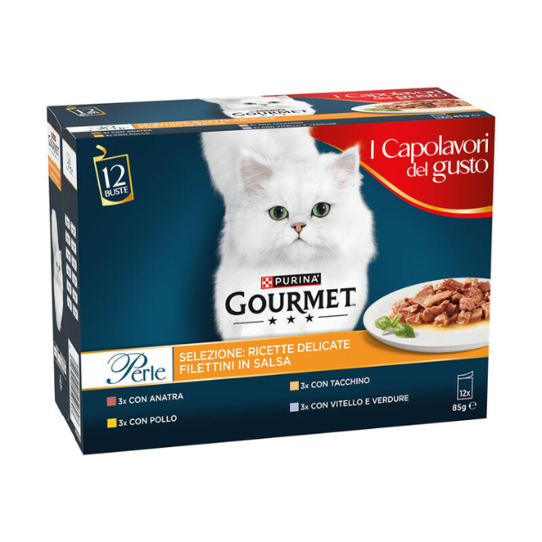 Purina Gourmet Perle selezionate Filettini in salsa multipack 12x85 gr - Ricette Delicate - SPEDIZIONE GRATIS 1° ORDINE + scegli lo sconto BZR5 / BZR20