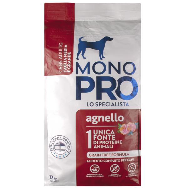 Image of Monopro lo specialista Adult Medium/Large Grain Free Agnello - 12 Kg Croccantini per cani Monoproteico crocchette cani
