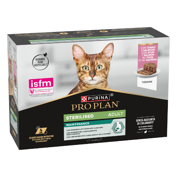 Purina Pro Plan Cat Adult Sterilised Maintenance Terrine Multipack 12x85g - Tonno e salmone