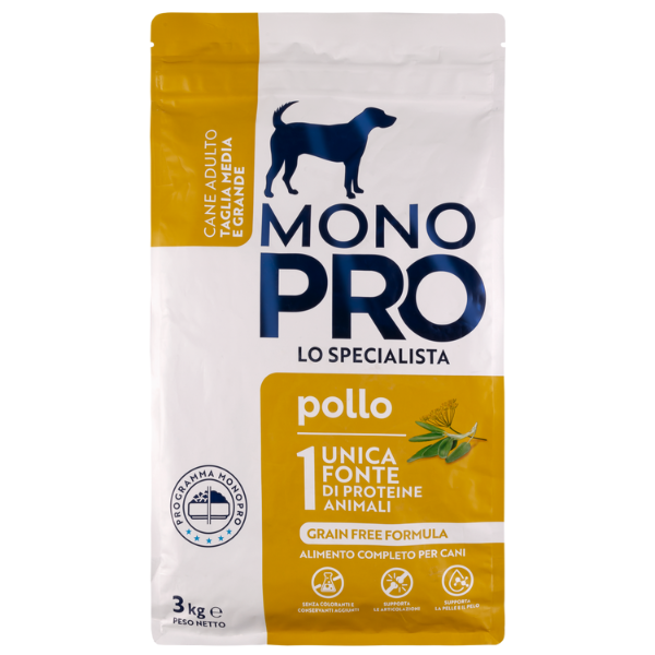 Image of Monopro lo specialista Adult Medium/Large Grain Free Pollo - Pollo da 3 Kg - SPEDIZIONE GRATIS 1° ORDINE + scegli lo sconto BZR5 / BZR20010