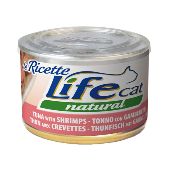 Image of Life Cat Natural Le Ricette 150 gr - Tonnetto con Gamberetti - Confezione da 6 pezzi - Cibo umido per gatti - SPEDIZIONE GRATIS 1° ORDINE + scegli lo sconto BZR5 / BZR20010