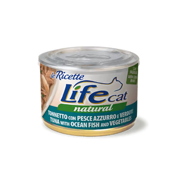 Image of Life Cat Natural Le Ricette 150 gr - Tonnetto con pesce azzurro e verdure - Confezione da 6 pezzi - Cibo umido per gatti - SPEDIZIONE GRATIS 1° ORDINE + scegli lo sconto BZR5 / BZR20010