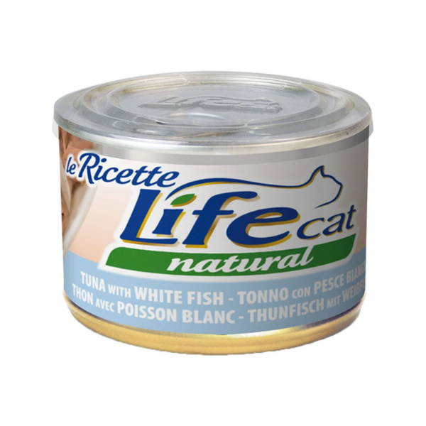 Image of Life Cat Natural Le Ricette 150 gr - Tonnetto con Pesce Bianco - Confezione da 6 pezzi - Cibo umido per gatti - SPEDIZIONE GRATIS 1° ORDINE + scegli lo sconto BZR5 / BZR20010