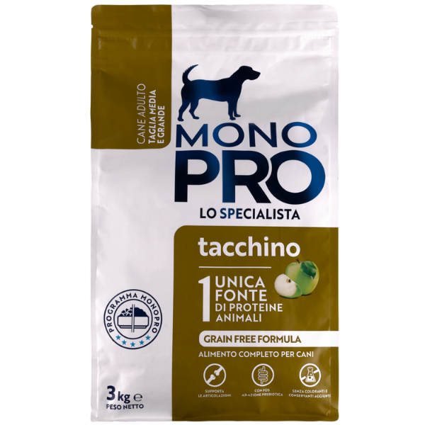 Monopro lo specialista Adult Medium/Large Grain Free Tacchino - 3 Kg