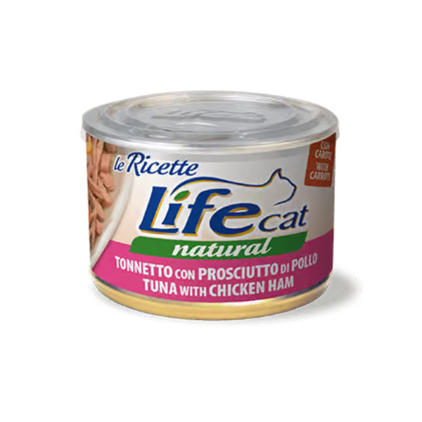 Image of Life Cat Natural Le Ricette 150 gr - Tonnetto con prosciutto di pollo - Confezione da 6 pezzi - Cibo umido per gatti - SPEDIZIONE GRATIS 1° ORDINE + scegli lo sconto BZR5 / BZR20010