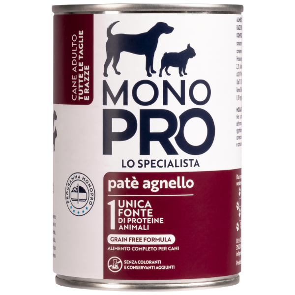 Image of Monopro lo specialista Adult All Breeds Patè Grain Free 400 gr - Agnello - Umido Monoproteico Cane - SPEDIZIONE GRATIS 1° ORDINE + scegli lo sconto BZR5 / BZR20010