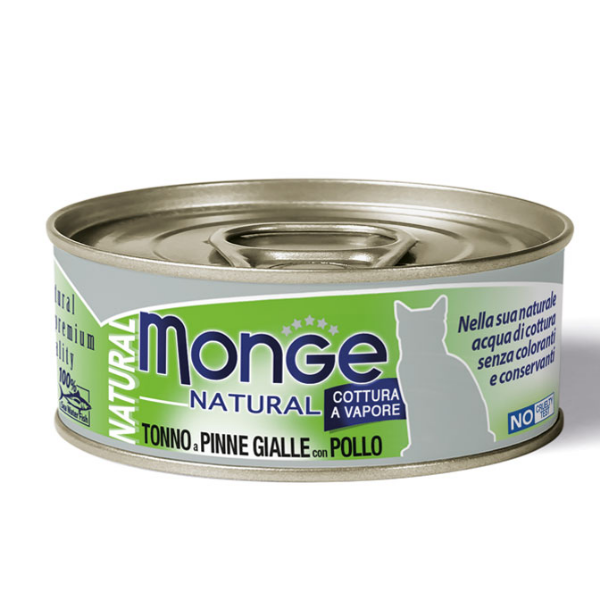 Monge Natural Adult cottura al vapore 80 gr - Tonno a Pinne Gialle e Pollo Confezione da 6 pezzi